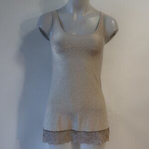 Womens Only Hearts Shimmery Champagne Tank Top W/Lace Hem S